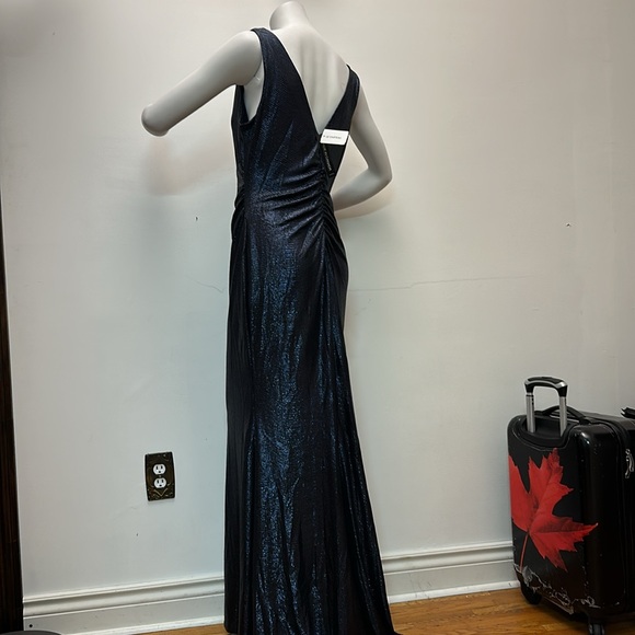 NEW Canada made Le Chateau gown dress maxi metallic navy blue sparkly shiny - Picture 7 of 7